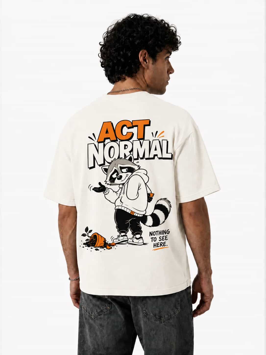 Act Normal Raccoon Oversize Fit Graphic T-Shirt - Off-White
