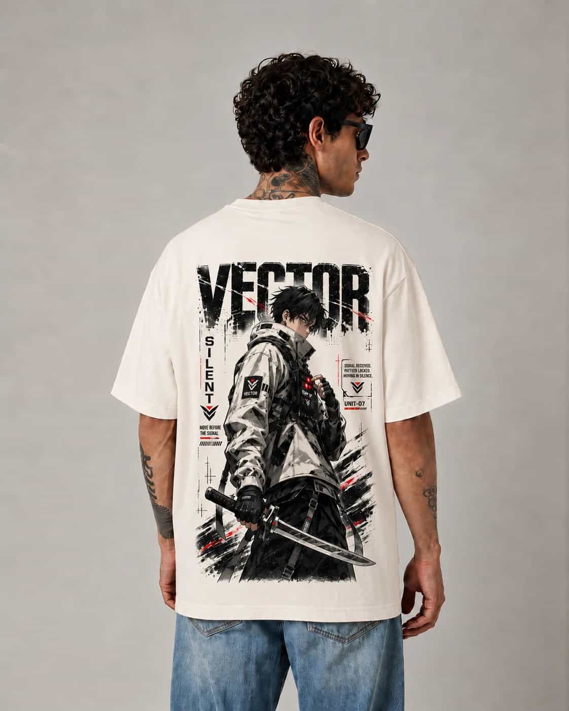 Silent Vector Unit-07 Oversize Fit Graphic T-Shirt - Off-White
