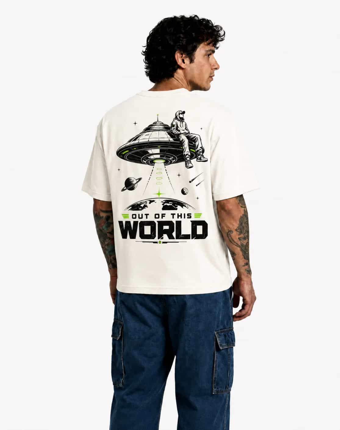Area 51 UFO Oversize Fit Graphic T-Shirt - Off-White