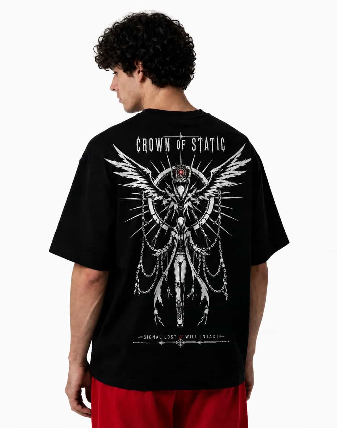 Crown of Static Oversize Fit Graphic T-Shirt - Black