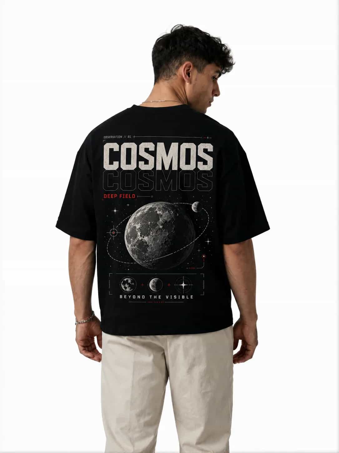 Cosmos Oversize Fit Space Graphic T-Shirt - Black