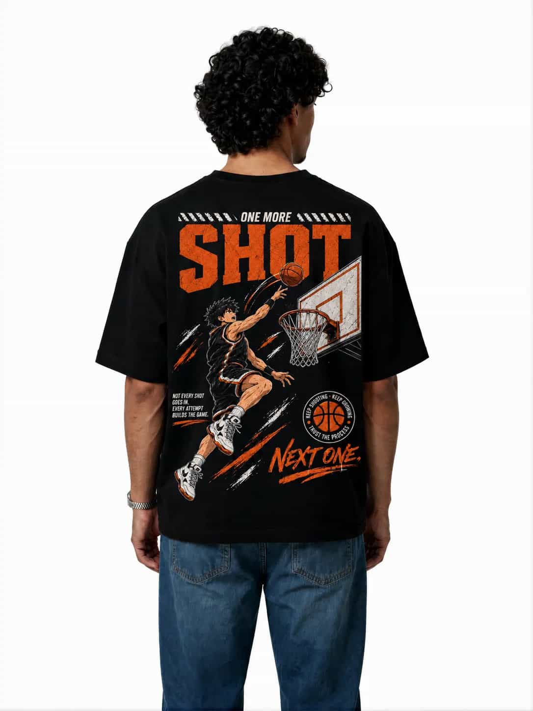 One More Shot Basketball Oversize Fit Graphic T-Shirt - Black